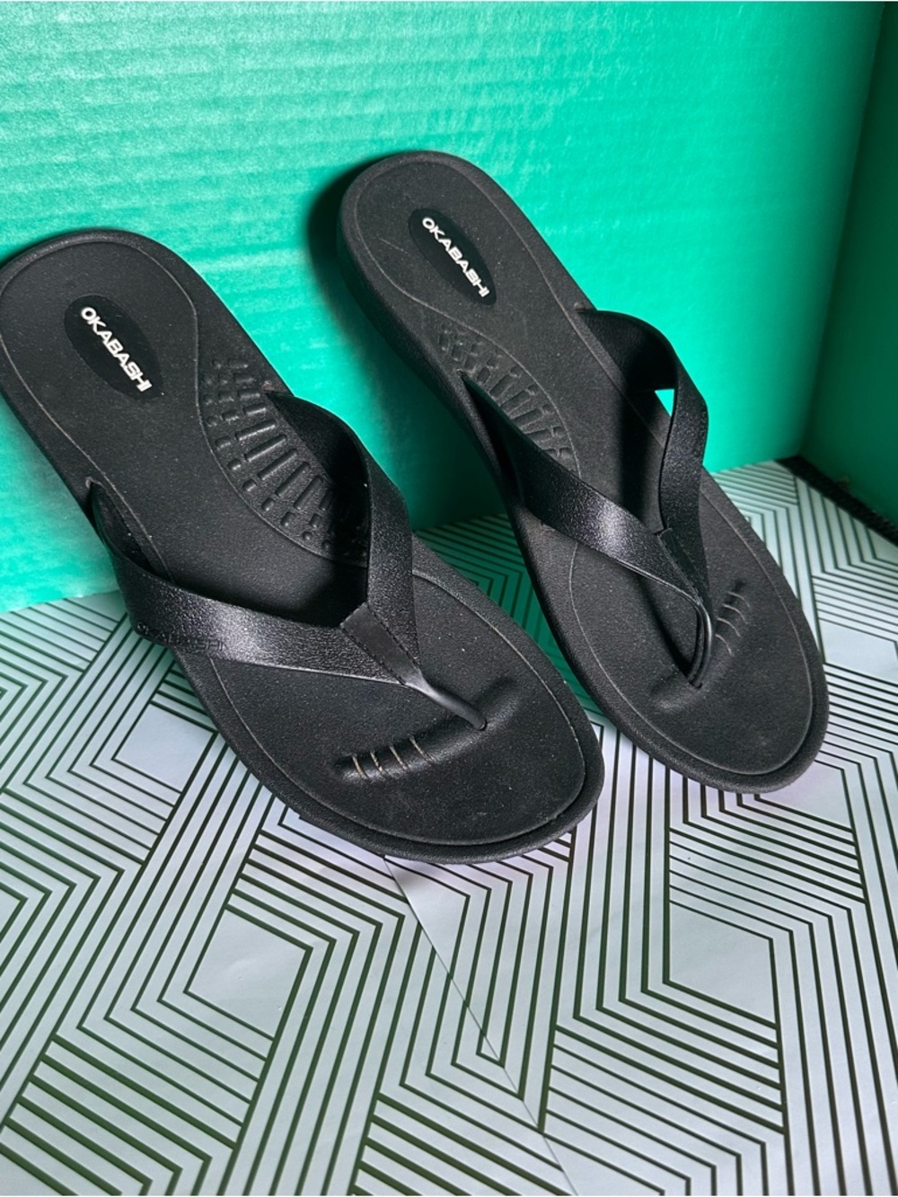 Okabashi Black Flip-Flop Sandals with Textured Footbed